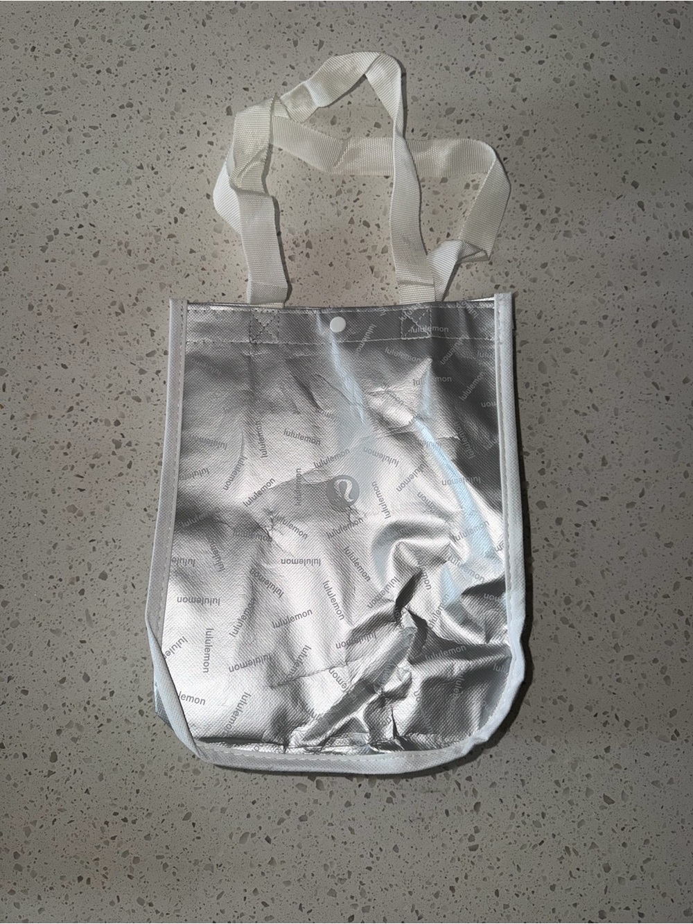 lululemon athletica Silver Metallic Tote with White Straps